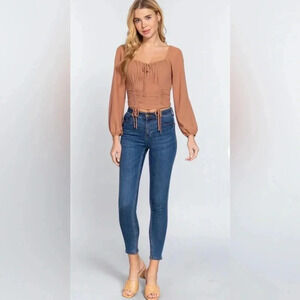 Active USA | Romantic Ruched Top | Camel Colored | Sz S